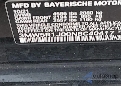 2022 BMW 330I z USA, uszkodzony, nr VIN 3MW5R1J00N8C40417